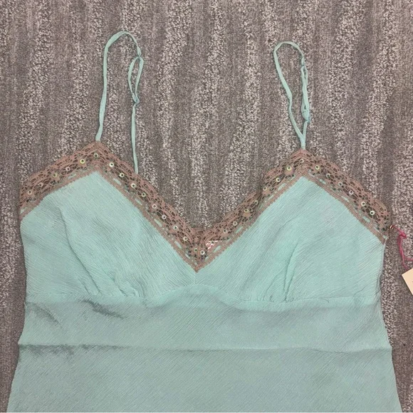 NWT Gold Hawk 100% Silk Beaded Lace Trim Camisole Tiffany Boho Fairy Women’s L - Picture 5 of 10